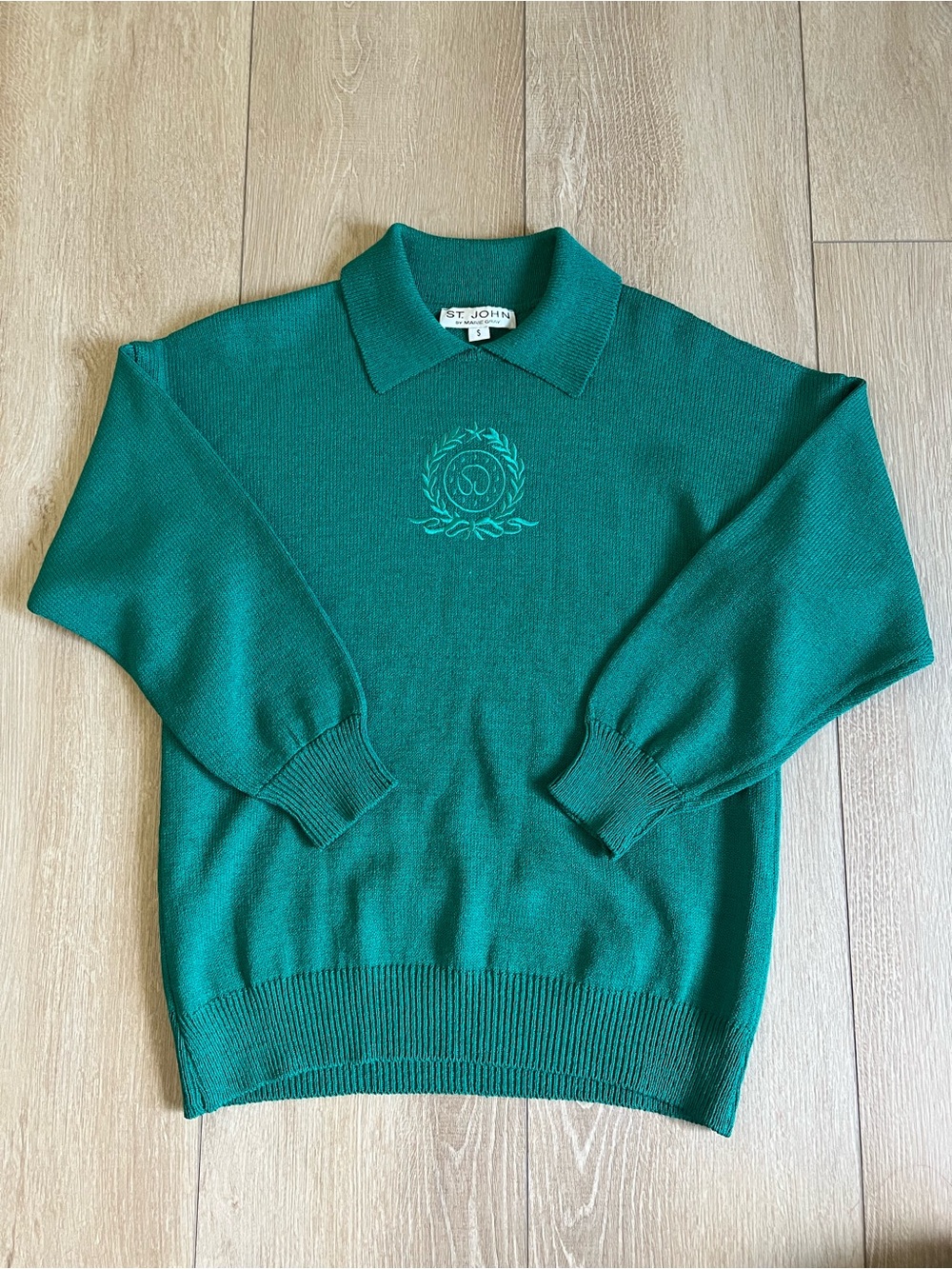 St. John Vintage Emerald Green Polo-Neck Knit Sweater womens sz S